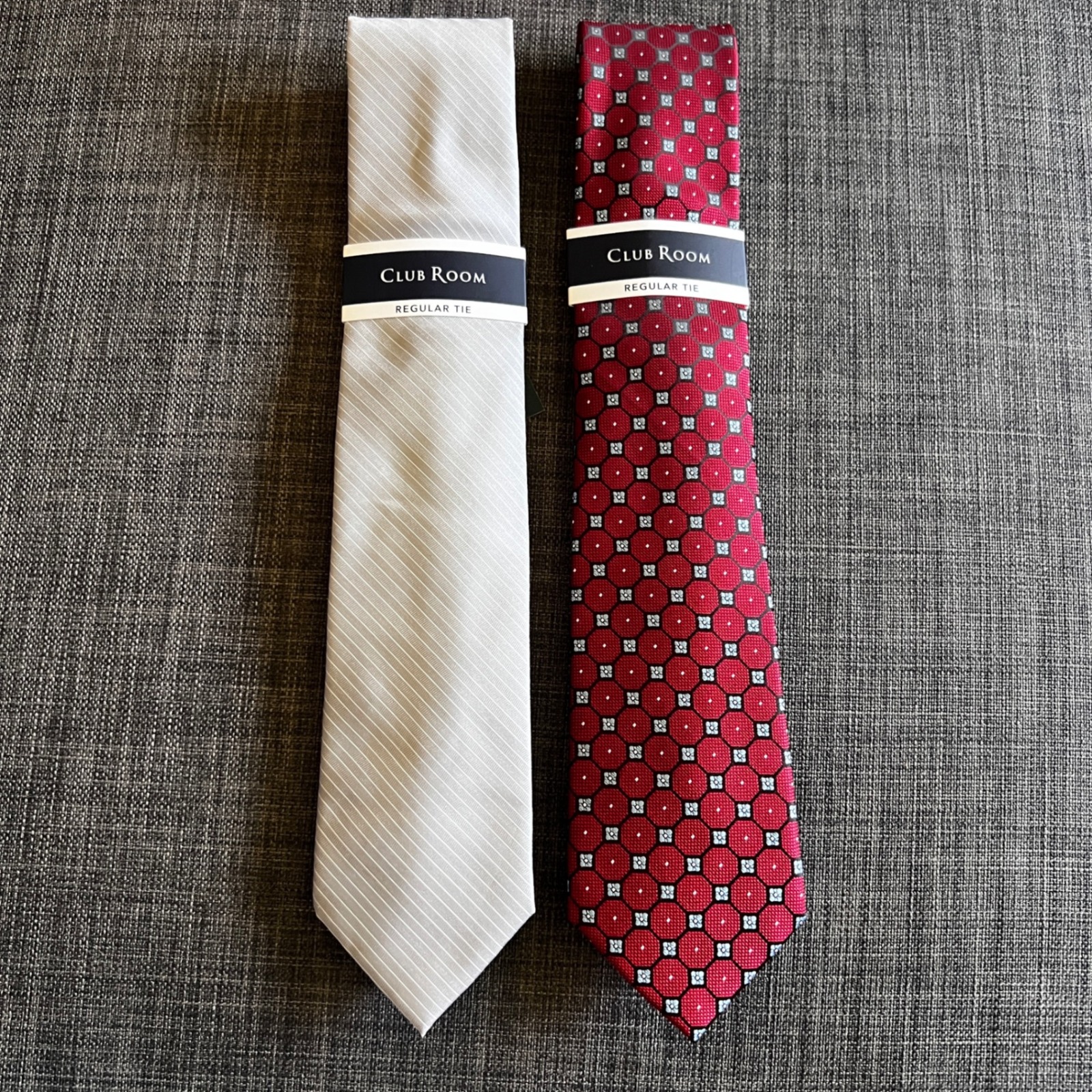 Club Room Regular Neck Tie Set 2 Red Gray Geometric Striped Silk Blend Nwt 0325